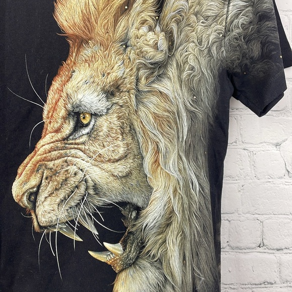 ROCK CHANG NWT Lion Graphic Embellished Black Short Sleeve T-Shirt size M - Picture 3 of 7